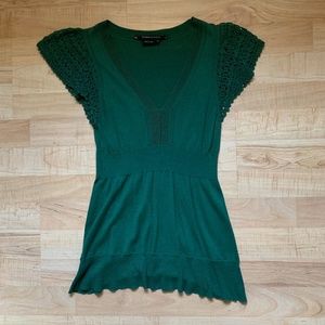 BCBGMaxAzria Crochet Sleeve Silk & Cotton Top